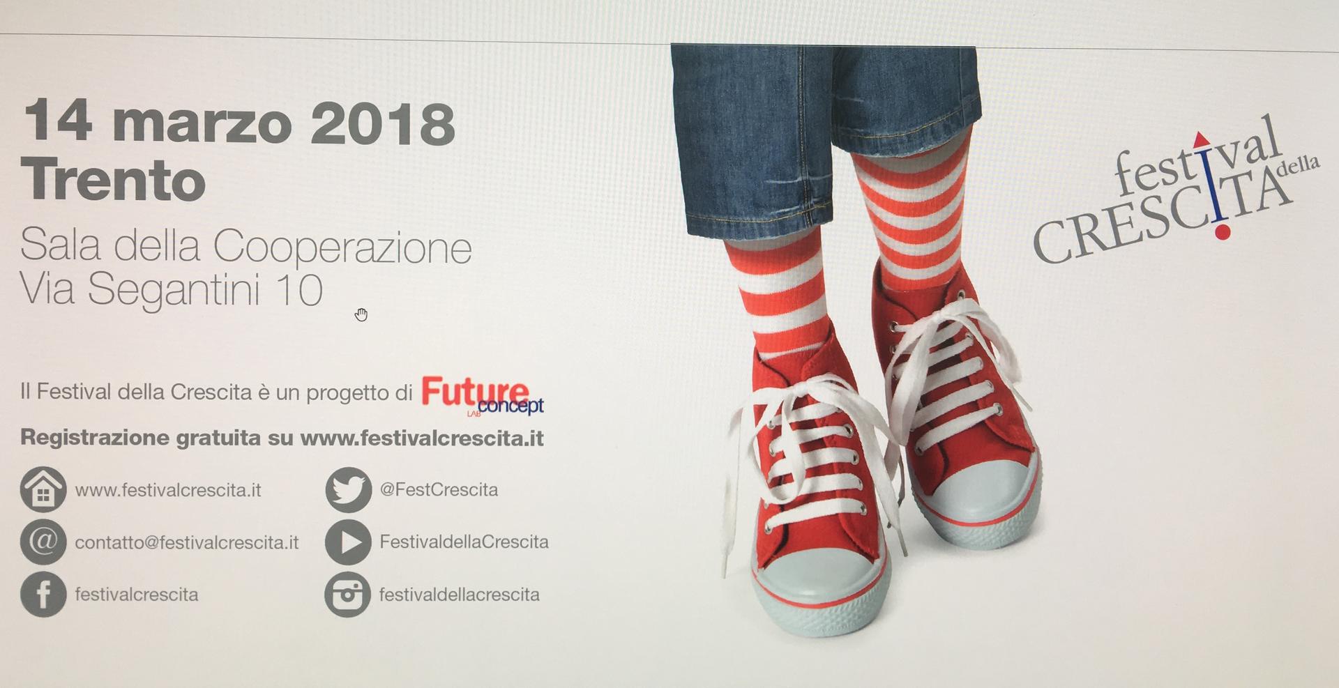 La crescita felice e il caso virtuoso del Trentino: questo il fulcro della seconda tappa del Festival della Crescita, edizione 2018.Mercoledì 14 marzo, la Sala della Cooperazione (Via Segantini 10) di Trento farà da cornice all’intera giornata di incontri, talk e convivi collegati da un comune filo conduttore: “Cooperazione ed economia civile”.