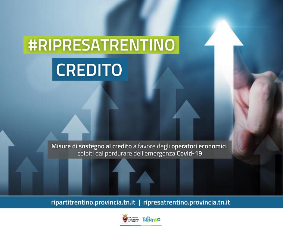 Credito: gli operatori economici, fino al 30 giugno 2021 (ore 17.00), possono presentare domanda per accedere alle misure messe in campo da Provincia autonoma di Trentino, Cassa del Trentino, banche, intermediari finanziari, Fondo Strategico del Trentino Alto Adige e Confidi. La possibilità è stata estesa ai primi sei mesi di quest’anno a seguito del perfezionamento del nuovo protocollo per contenere gli effetti negativi del Covid-19 e della risposta positiva del sistema del credito trentino.