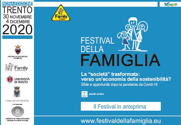 Festival della Famiglia: la 9° edizione si terrà online Dedicato alla "società post-Covid verso un’economia della sostenibilità", si terrà dal 30 novembre al 4 dicembre.