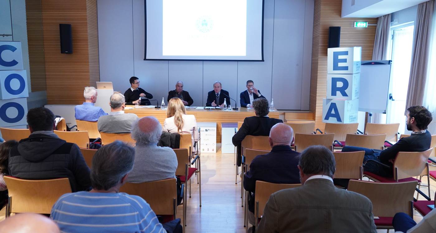 L'incontro al Grand Hotel Terme. Da sx il moderatore Stefano Zanoni, Annibale Salsa, Giorgio Rossi e Dino Vaia